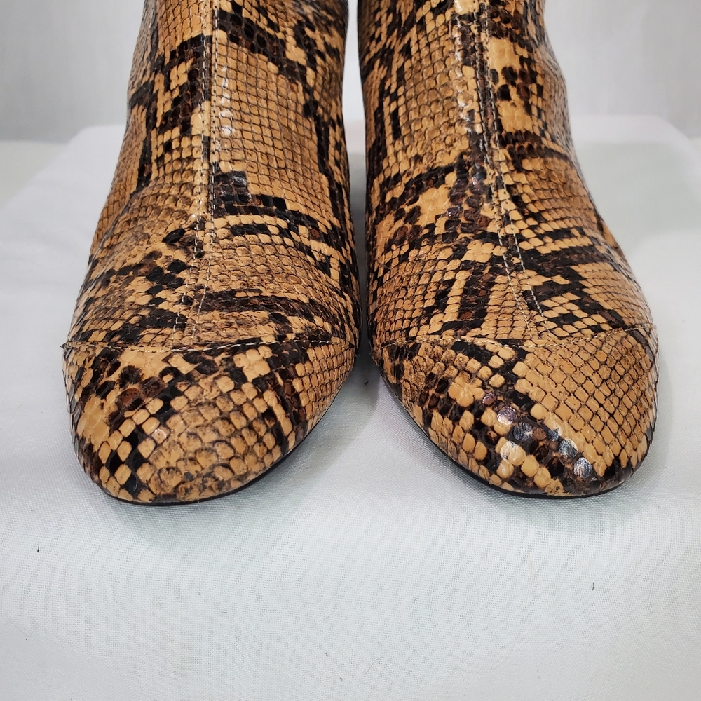 Zara Brown Snakeskin Block Heel Ankle Boot Bootie Size 7.5-8 EU 38 Animal Print - Picture 2 of 13